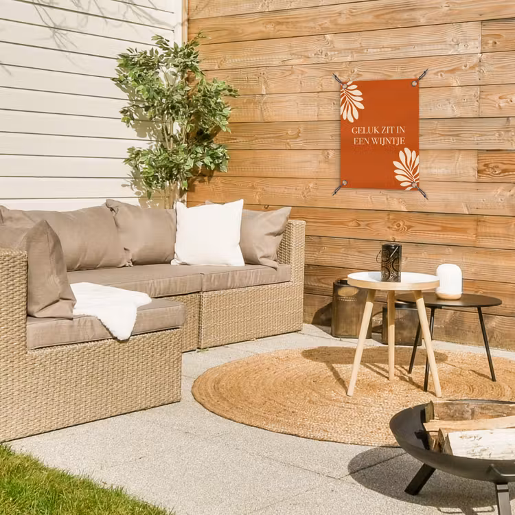 Oranje - Wijntje - Quote tuinposter los doek klein -sfeer4