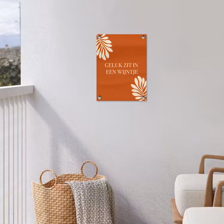Oranje - Wijntje - Quote tuinposter los doek klein -sfeer8