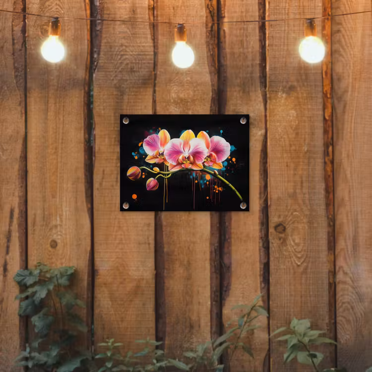 Orchidee - Graffiti - Kleurrijk - Bloemen - Abstract tuinposter los doek klein -sfeer1