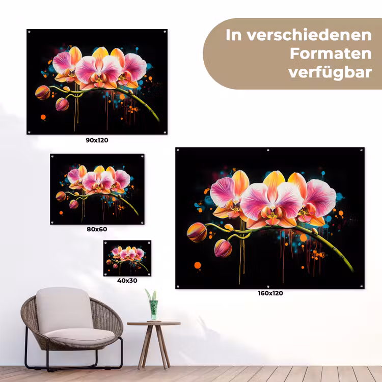 Orchidee - Graffiti - Kleurrijk - Bloemen - Abstract tuinposter los doek klein -Xsfeer9_DE