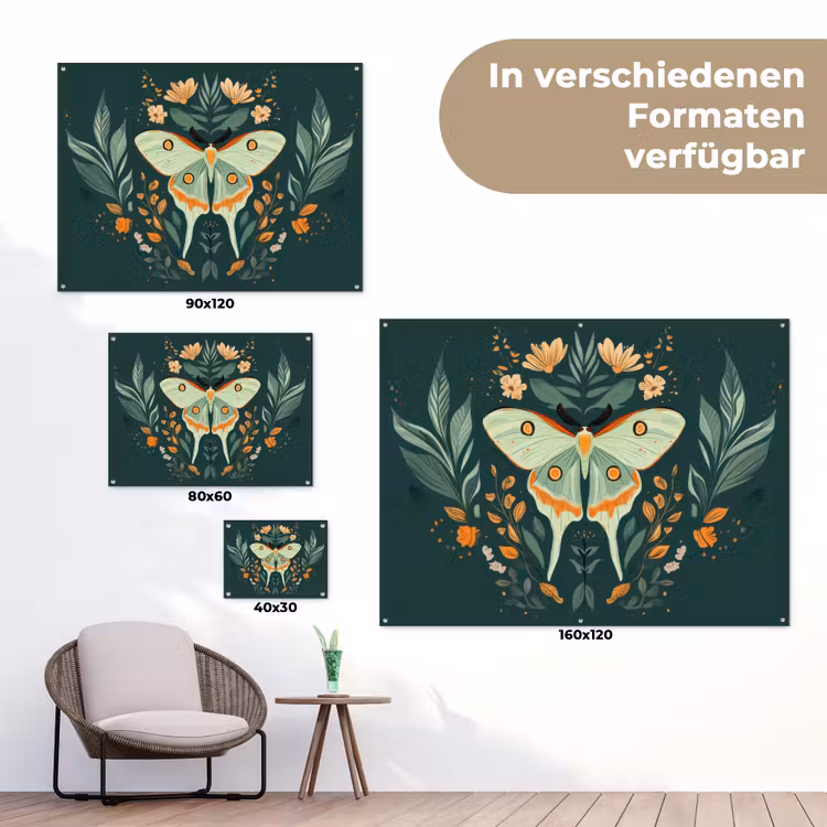 Sierlijk - Vlinder - Groen - Bladeren tuinposter los doek klein -Xsfeer9_DE