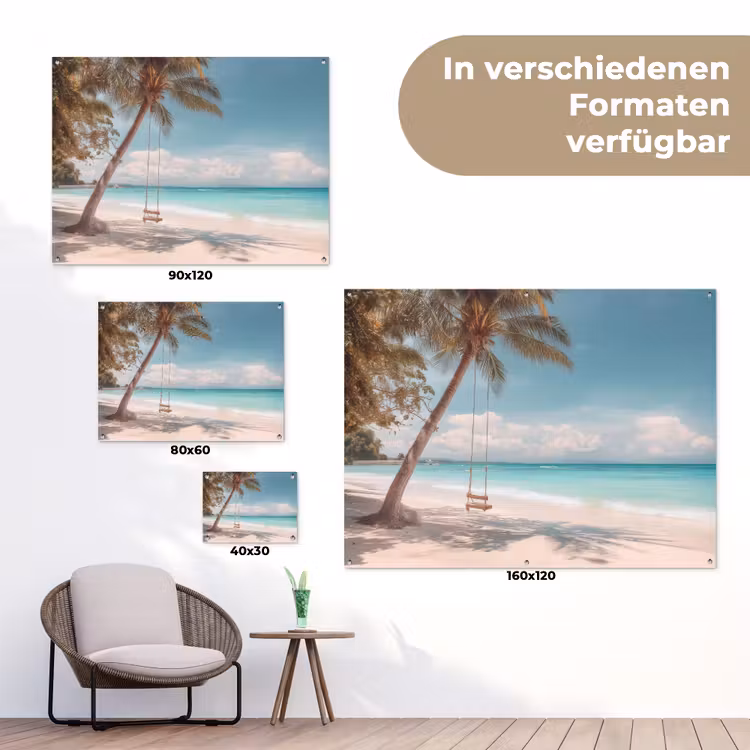 Palmboom - Schommel - Strand - Lucht tuinposter los doek klein -Xsfeer9_DE