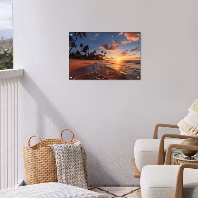 Palmbomen bij Zonsondergang tuinposter los doek klein -sfeer8