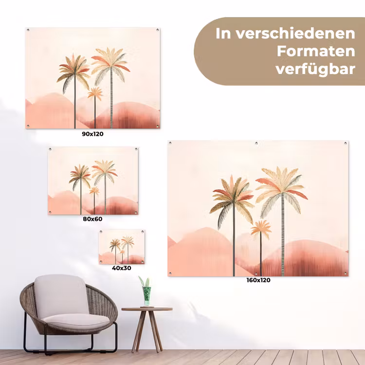 Palmbomen - Heuvels - Minimalistisch - Zachtroze tuinposter los doek klein -Xsfeer9_DE