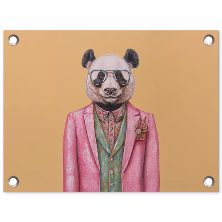 Panda - Pak - Zonnebril - Blauw tuinposter los doek klein -3d