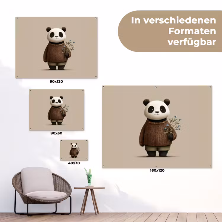 Panda - Blauwe bloemen - Zachtheid tuinposter los doek klein -Xsfeer9_DE
