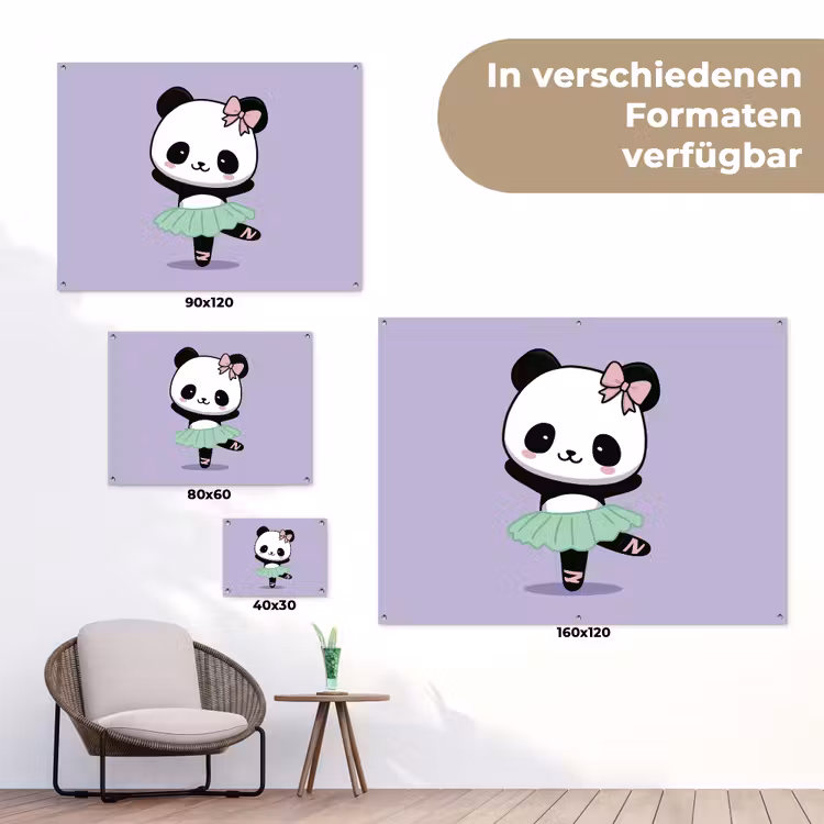 Panda - Paars - Sierlijk - Kawaii tuinposter los doek klein -Xsfeer9_DE