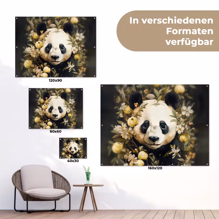 Panda - Pandabeer - Wilde dieren - Natuur - Bloemen tuinposter los doek klein -Xsfeer9_DE
