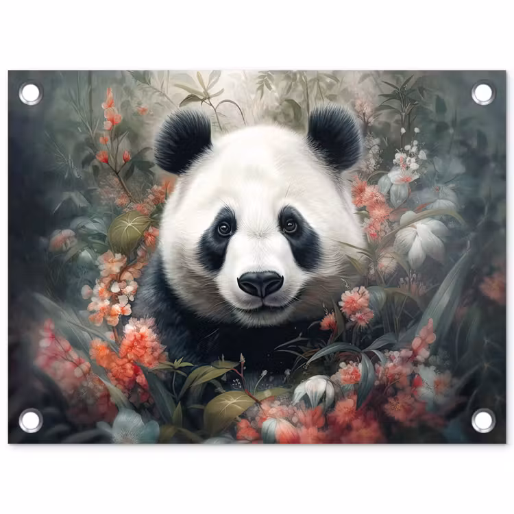 Panda - Wilde dieren - Bloemen - Natuur tuinposter los doek klein -3d