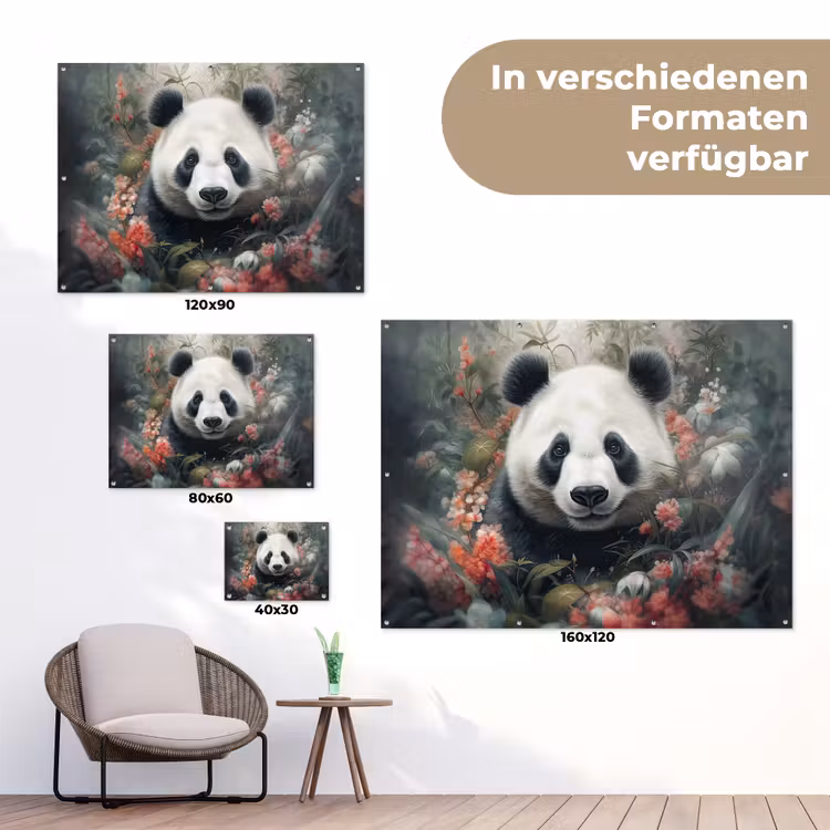 Panda - Wilde dieren - Bloemen - Natuur tuinposter los doek klein -Xsfeer9_DE