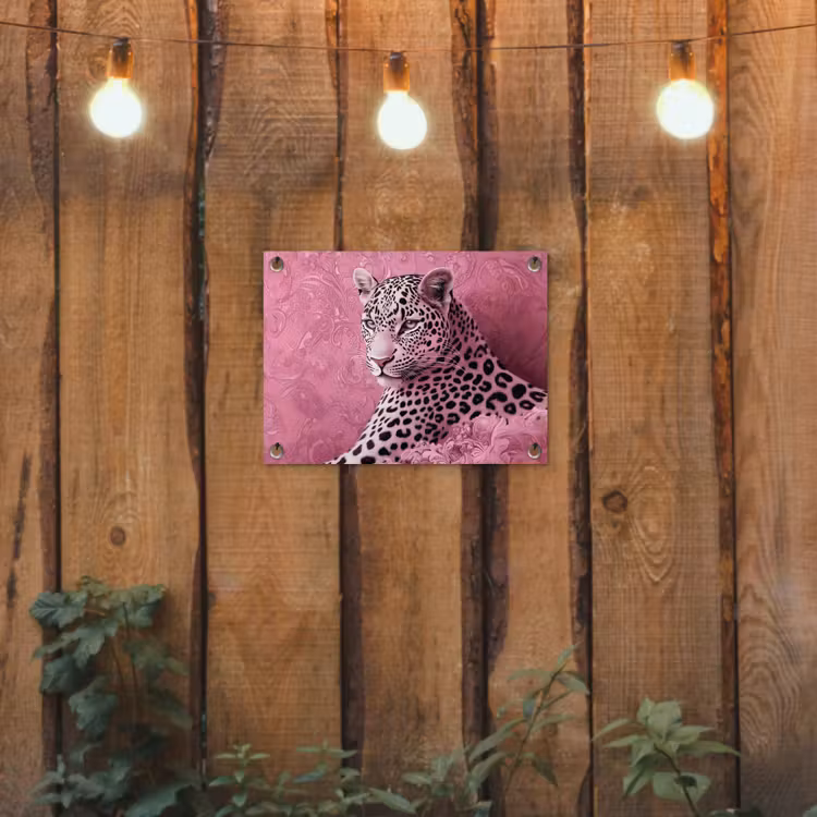 Panter - Luxe - Roze tuinposter los doek klein -sfeer1