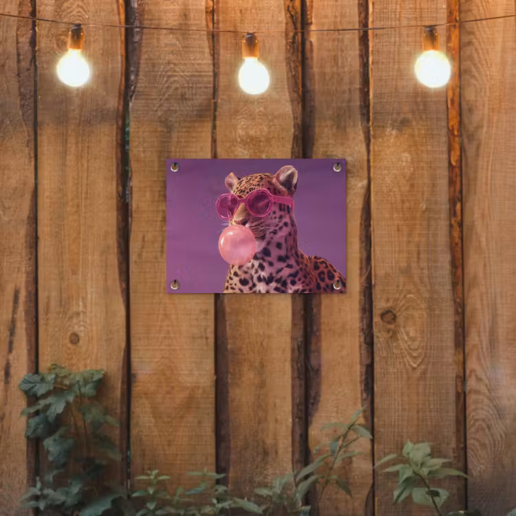 Panter - Zonnebril - Kauwgombel - Roze tuinposter los doek klein -sfeer1