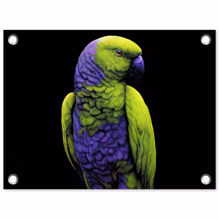 Papegaai - Veren - Opvallend - Groen tuinposter los doek klein -3d