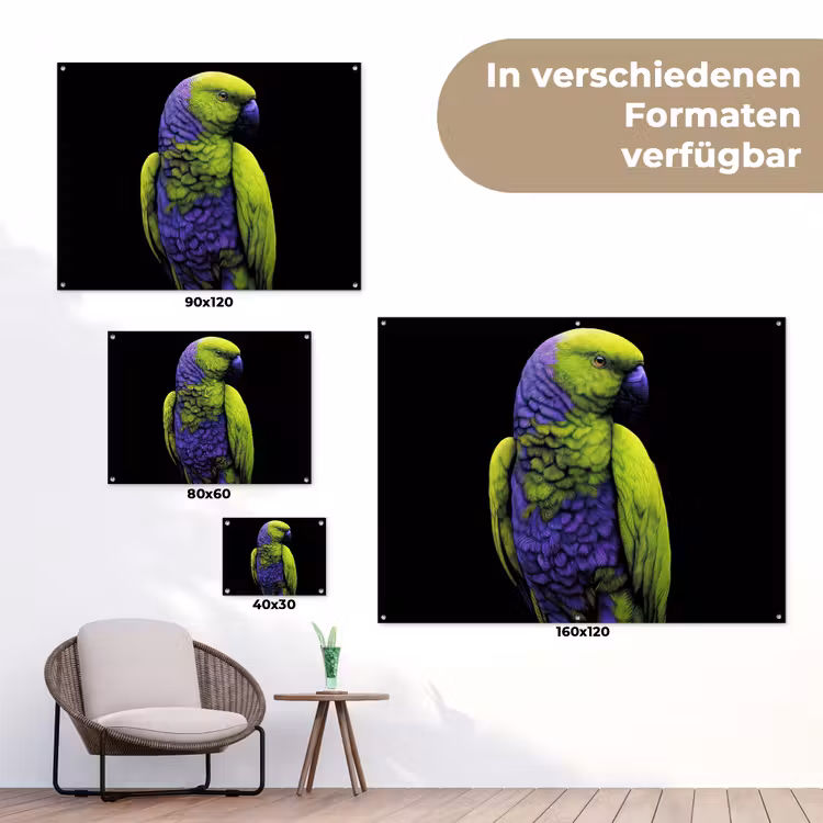 Papegaai - Veren - Opvallend - Groen tuinposter los doek klein -Xsfeer9_DE