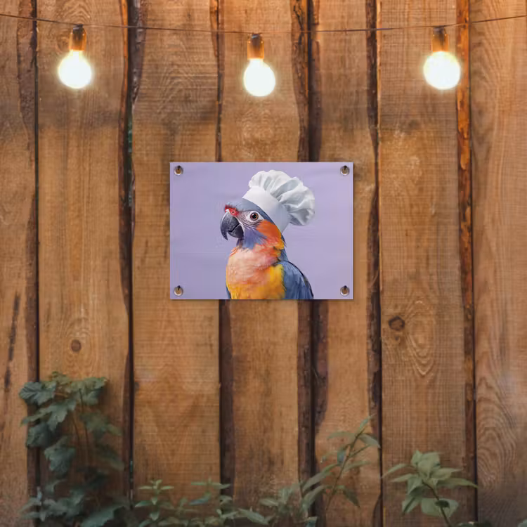 Papegaai - Koksmuts - Paars - Cute tuinposter los doek klein -sfeer1