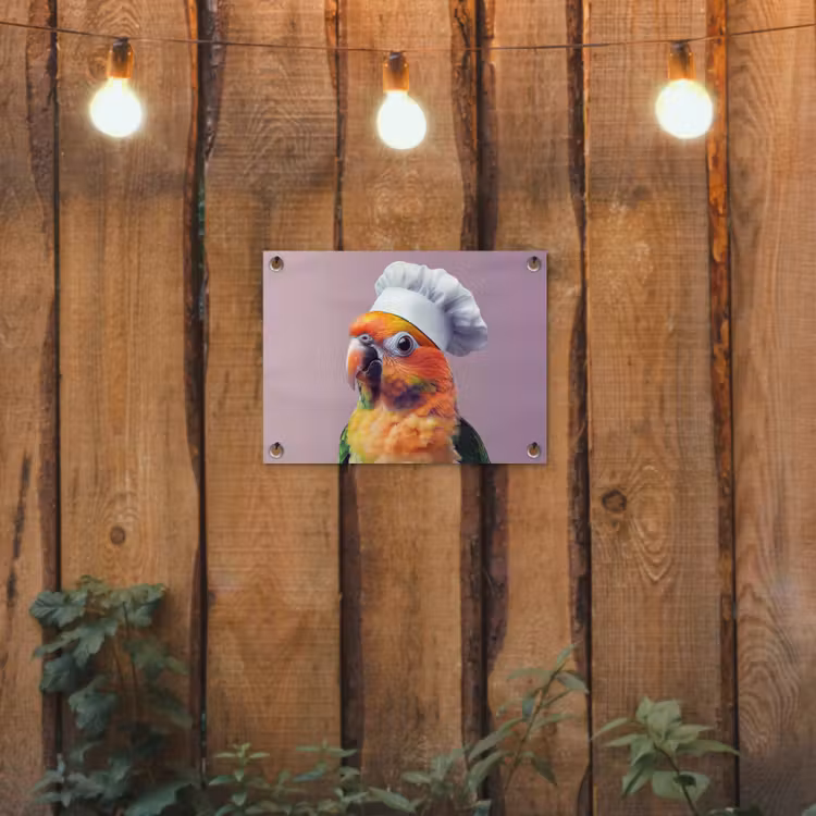 Papegaai - Koksmuts - Nieuwsgierig - Vogel tuinposter los doek klein -sfeer1