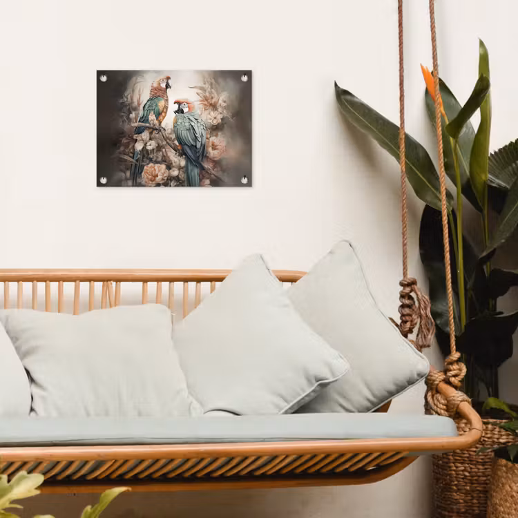 Papegaaien - Vogels - Natuur - Bloemen tuinposter los doek klein -sfeer7