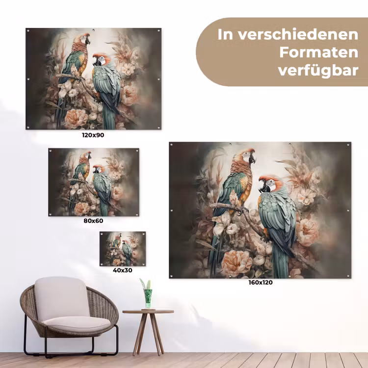 Papegaaien - Vogels - Natuur - Bloemen tuinposter los doek klein -Xsfeer9_DE