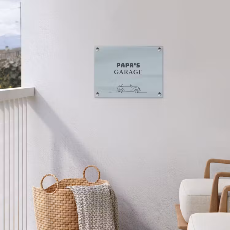 Papa's Garage met auto tuinposter los doek klein -sfeer8