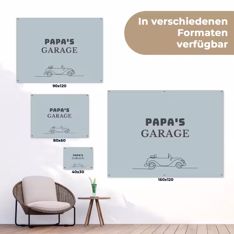 Papa's Garage met auto tuinposter los doek klein -Xsfeer9_DE