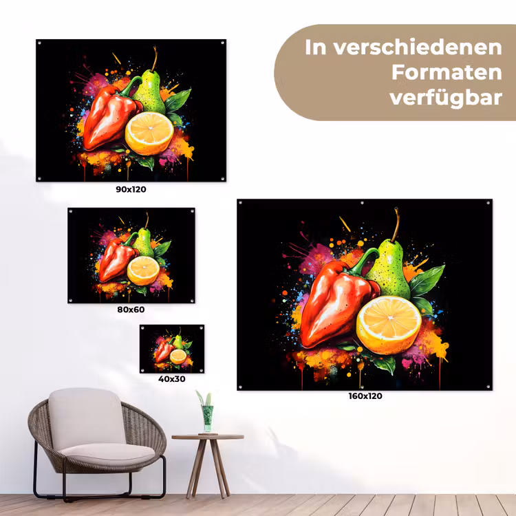 Paprika - Peer - Citroen - Graffiti - Verf - Abstract tuinposter los doek klein -Xsfeer9_DE