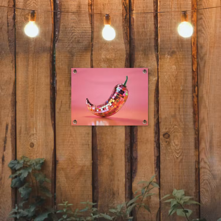 Peper - Disco - Rood - Glitter tuinposter los doek klein -sfeer1