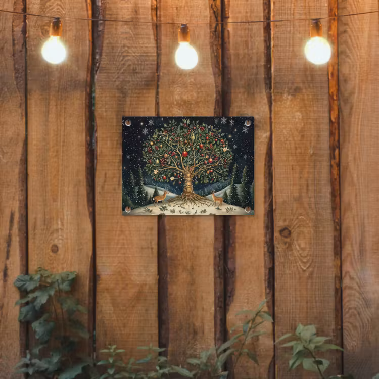 Feestboom - Winterhemel - Kleurrijk tuinposter los doek klein -sfeer1