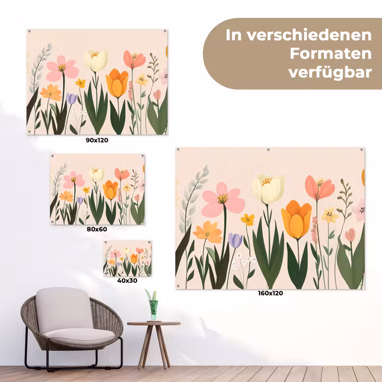 Pasteltinten - Bloemen - Illustratie tuinposter los doek klein -Xsfeer9_DE