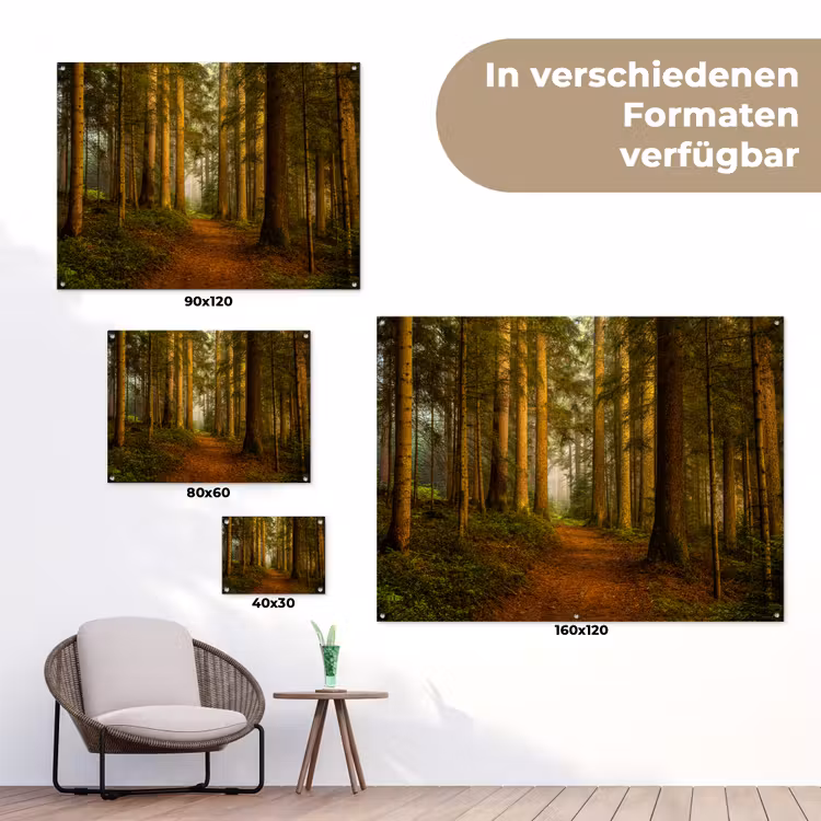 Pad door majestueus dennenbos tuinposter los doek klein -Xsfeer9_DE