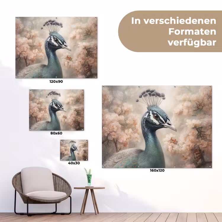 Pauw - Vogels - Bloemen - Boom - Botanisch tuinposter los doek klein -Xsfeer9_DE