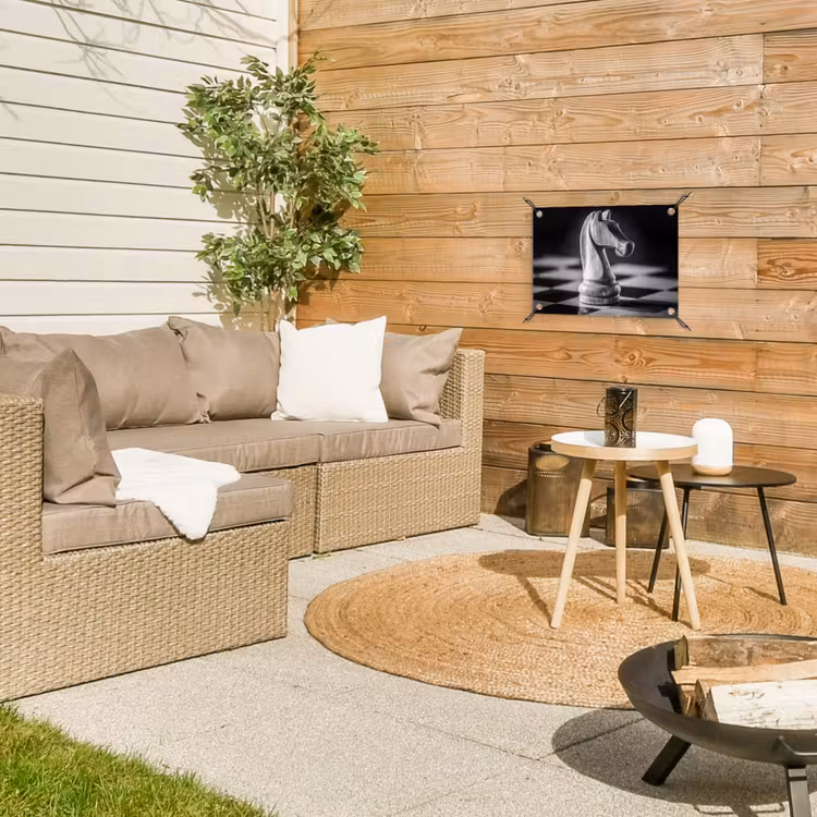 Paard - Hout - Schaalbord - Zwart tuinposter los doek klein -sfeer4