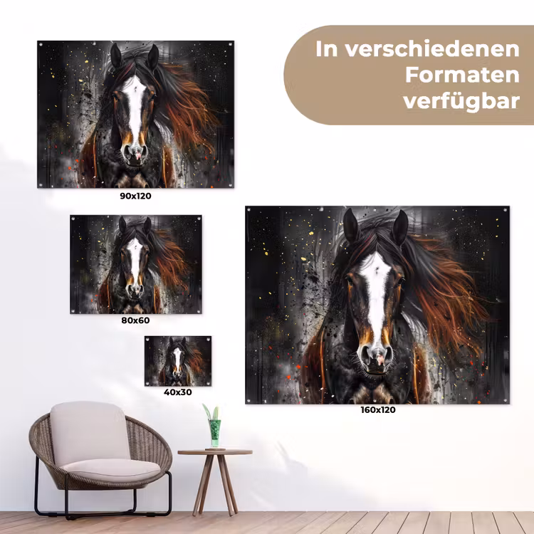 Paard - Dieren - Zwart - Luxe - Modern tuinposter los doek klein -Xsfeer9_DE