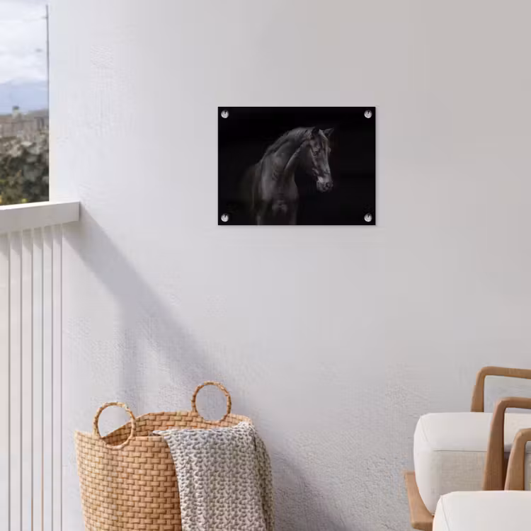 Paard - Dieren - Zwart - Portret tuinposter los doek klein -sfeer8