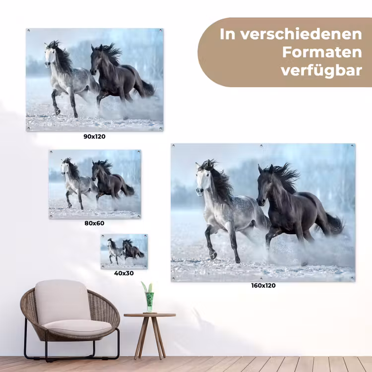 Paarden - Winter - Dieren - Natuur - Sneeuw tuinposter los doek klein -Xsfeer9_DE