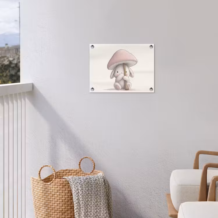 Paddenstoel - Konijn - Roze tuinposter los doek klein -sfeer8