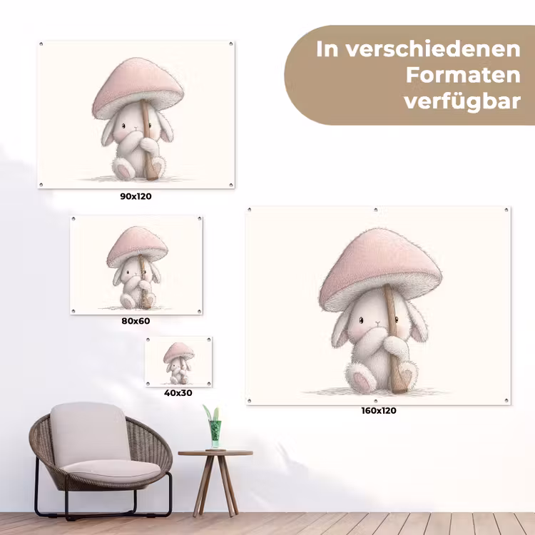 Paddenstoel - Konijn - Roze tuinposter los doek klein -Xsfeer9_DE