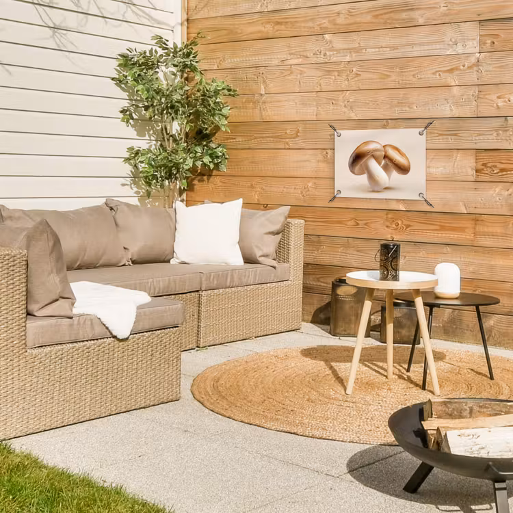 Champignons - Zacht - Beige tuinposter los doek klein -sfeer4