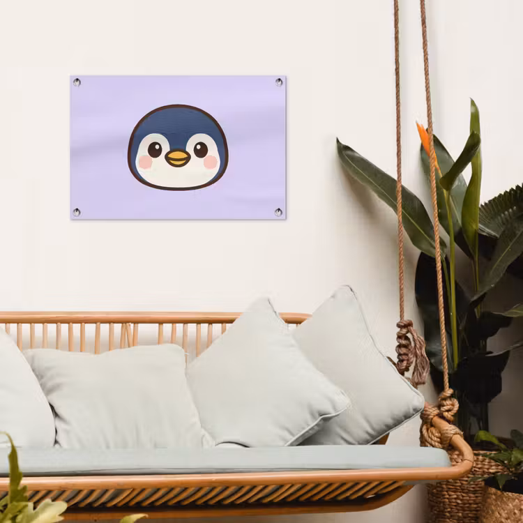 Pinguïn - Paars - Schattig tuinposter los doek klein -sfeer7