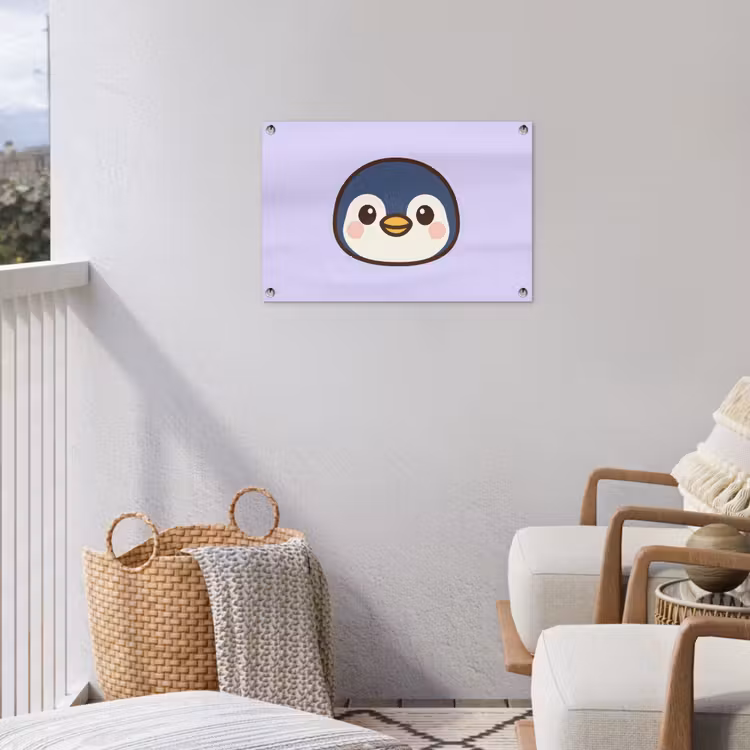 Pinguïn - Paars - Schattig tuinposter los doek klein -sfeer8