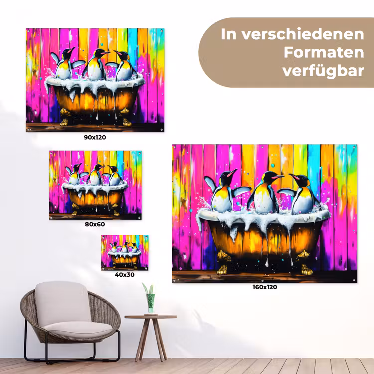 Pinguïns - Badkuip - Kleurrijk - Schuim tuinposter los doek klein -Xsfeer9_DE
