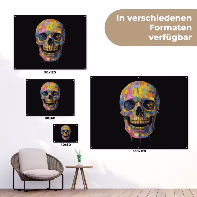 Penseelstreken - Schedel - Kleurrijk - Abstract tuinposter los doek klein -Xsfeer9_DE