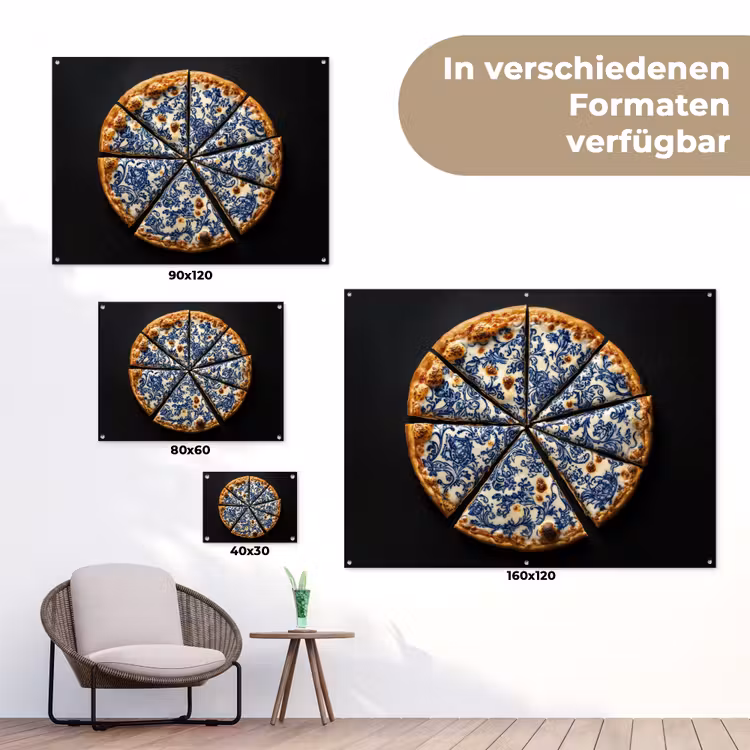 Pizza - Eten - Delftsblauw tuinposter los doek klein -Xsfeer9_DE