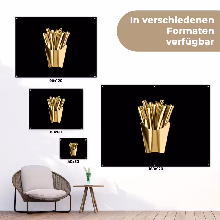 Friet - Goud - Chrome - Eten tuinposter los doek klein -Xsfeer9_DE
