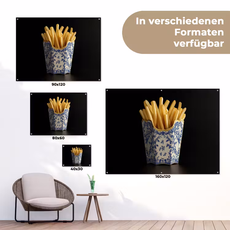 Friet - Porselein - Delfts blauw - Eten tuinposter los doek klein -Xsfeer9_DE