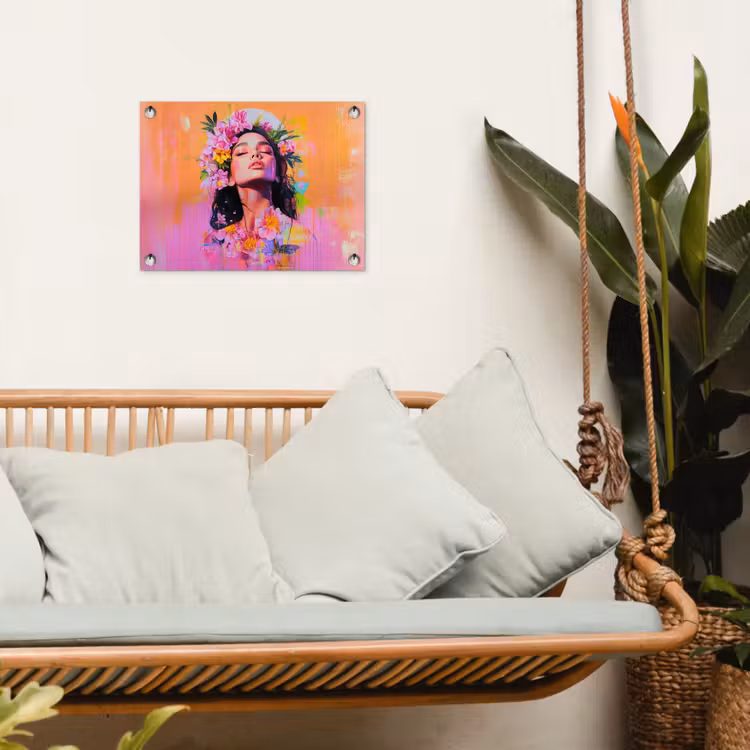 Portret - Bloemenkroon - Vrouw tuinposter los doek klein -sfeer7