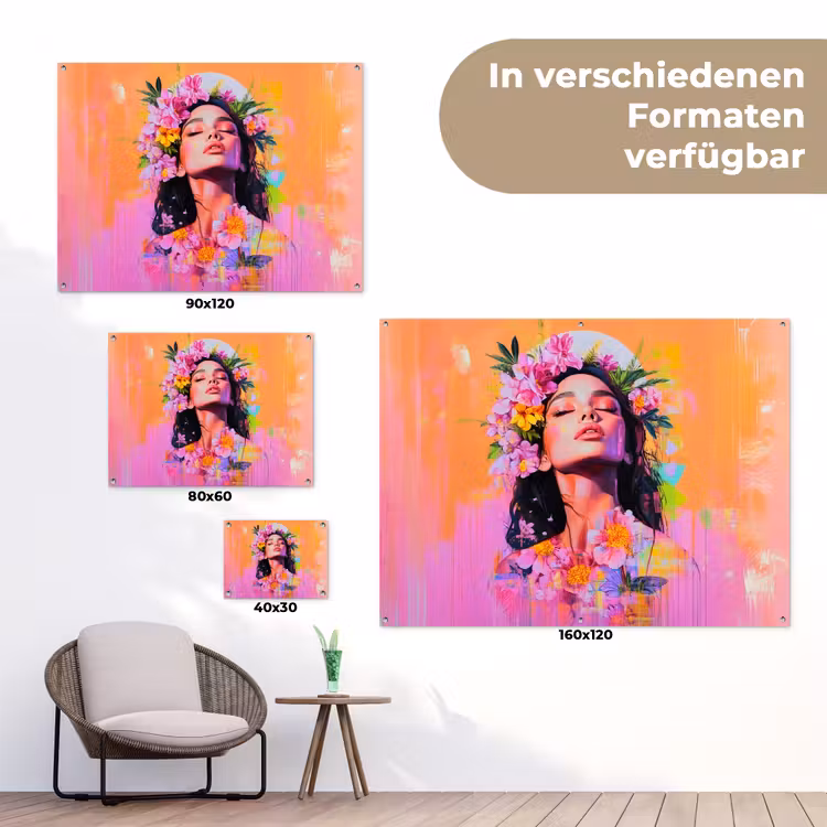 Portret - Bloemenkroon - Vrouw tuinposter los doek klein -Xsfeer9_DE