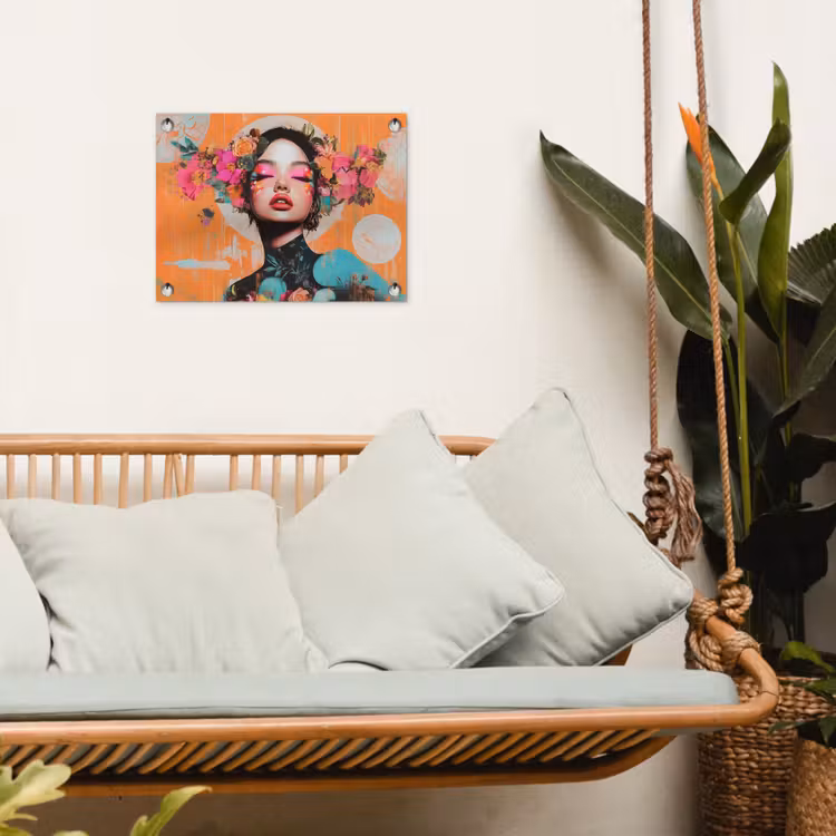Portret - Vrouw - Abstract - Bloemen tuinposter los doek klein -sfeer7