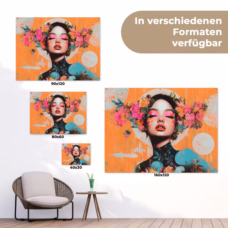 Portret - Vrouw - Abstract - Bloemen tuinposter los doek klein -Xsfeer9_DE