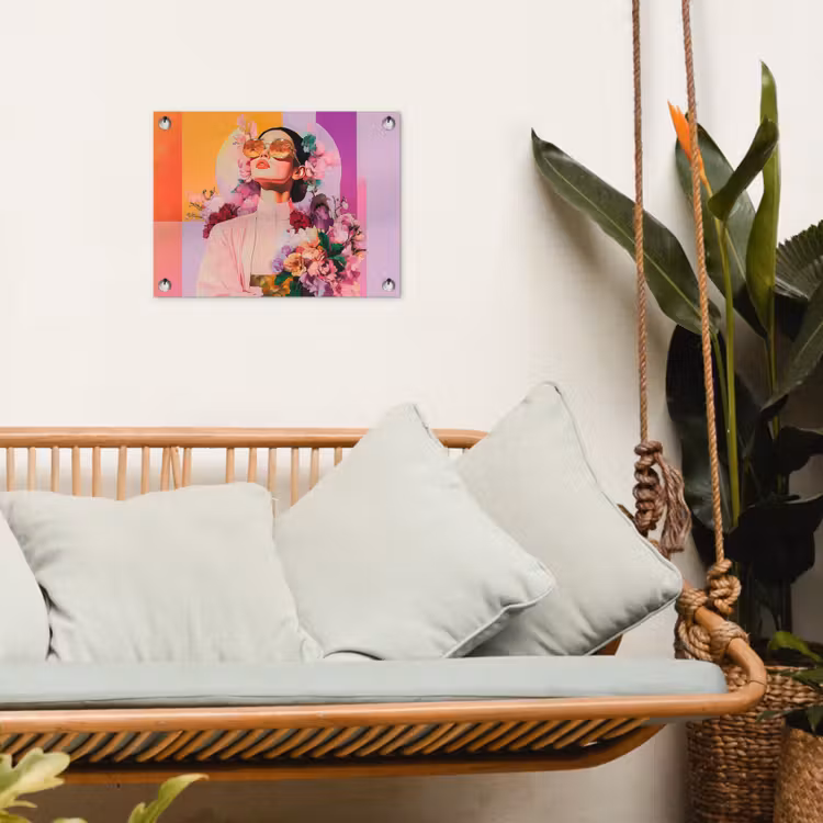 Portret - Vrouw - Abstract - Bloemen tuinposter los doek klein -sfeer7