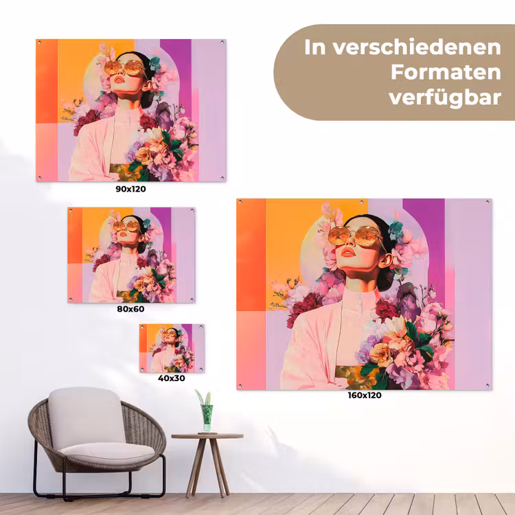 Portret - Vrouw - Abstract - Bloemen tuinposter los doek klein -Xsfeer9_DE